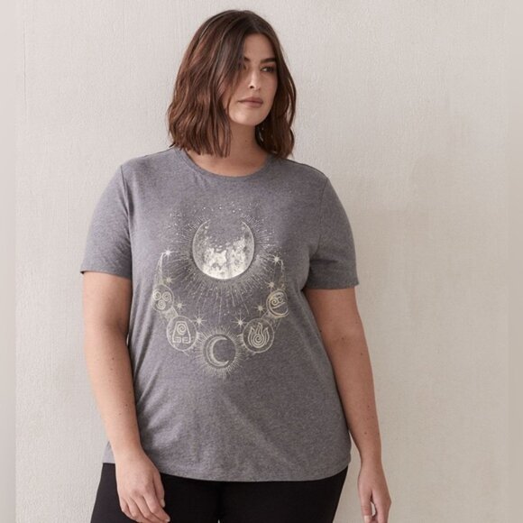 EUC 1X Addition Elle 100% Cotton Gray and Silver Moon T-Shirt - Picture 1 of 6
